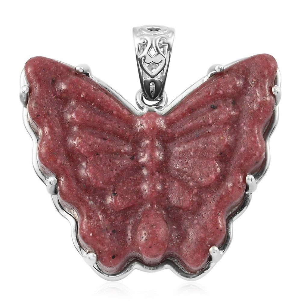 Thulite Butterfly Pendant in Platinum Bond 38.10 ctw